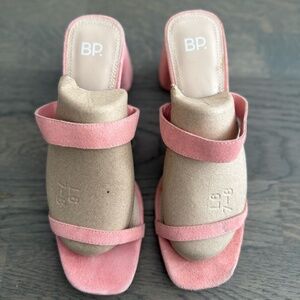 BP. Emmie Block Heel Slide Sandal Pink Creole Leather Size 9